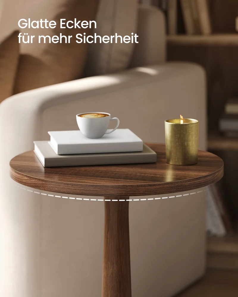 Runder Beistelltisch – Kompaktes Design – Massivholzgestell – Für Wohnzimmer oder Schlafzimmer
