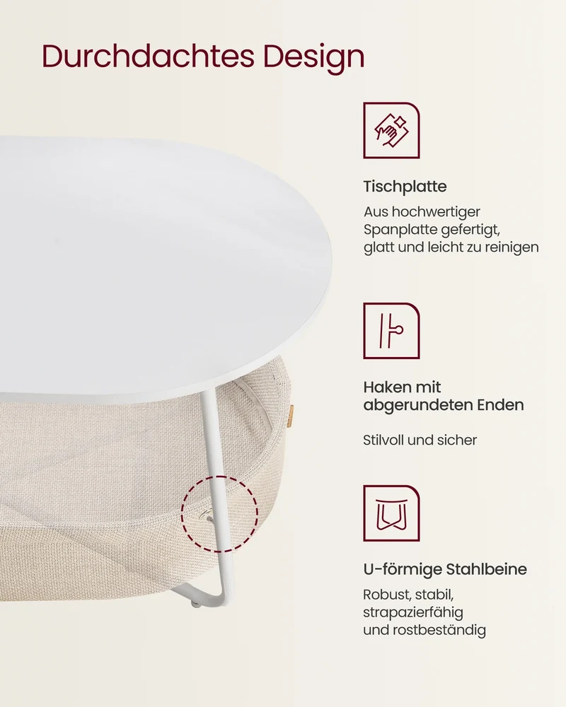 Couchtisch – Oval – Stauraum – Stahl und Spanplatte