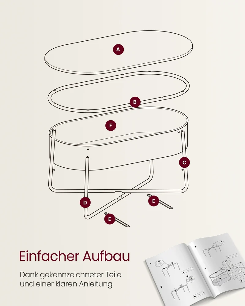 Couchtisch – Oval – Stauraum – Stahl und Spanplatte