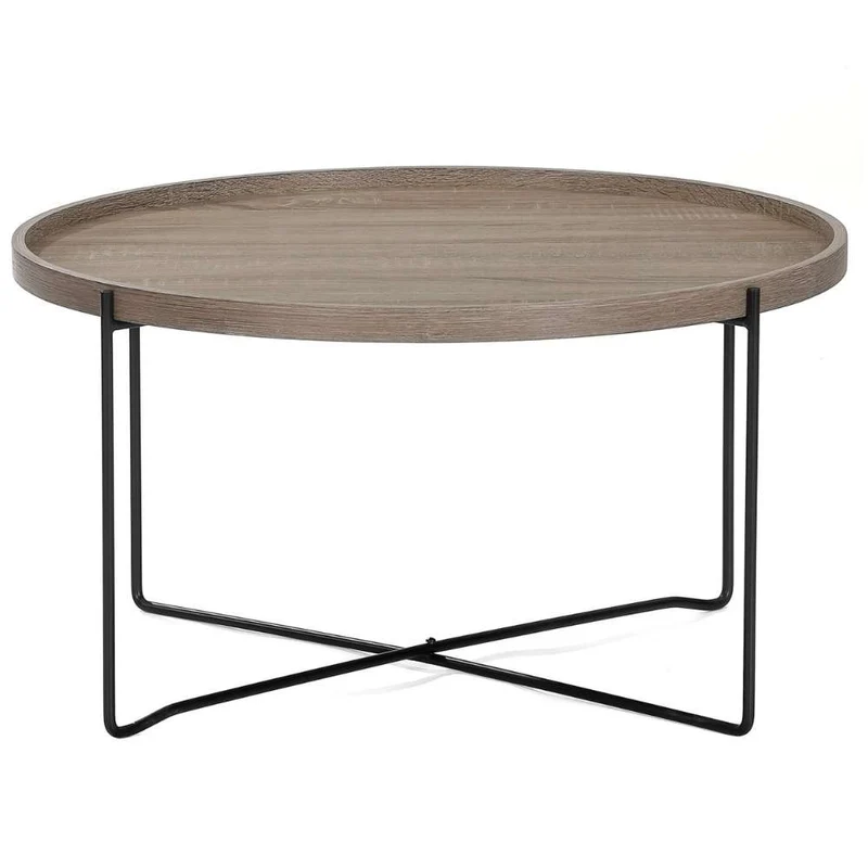 Moderner Couchtisch GRIGIO 74cm hellgrau Eichen-Optik Metallgestell