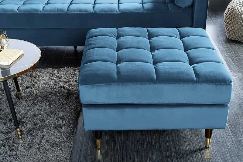 Moderner Hocker COMFORT 80cm blau Samt Taschenfederkern