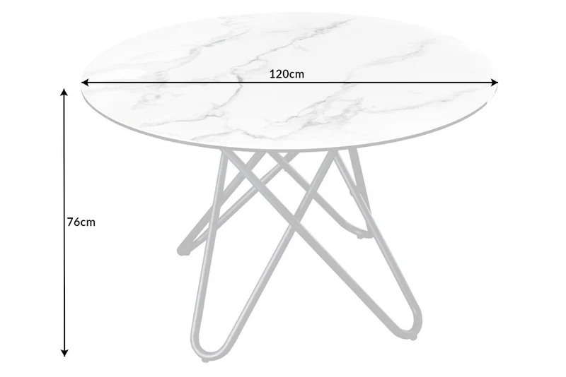 Eleganter Esstisch PARMA 120cm weiss marmoriert Keramik Made-in-Italy
