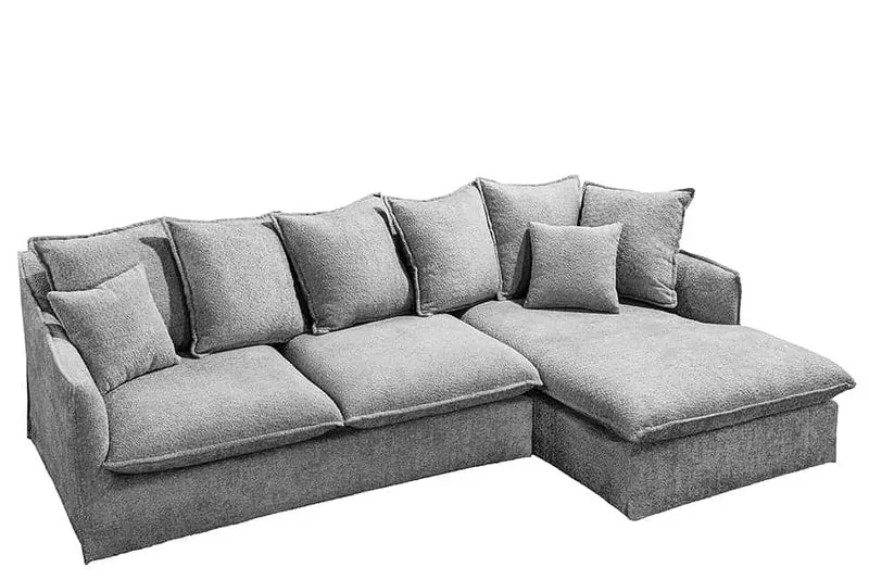 Gemütliches Hussen-Ecksofa PARADISO 255cm Bouclé grau Federkern