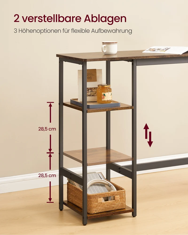 Bartisch mit 2 Barhockern – Essgruppe mit Ablagefach – Industriedesign – Kompaktes und robustes Design