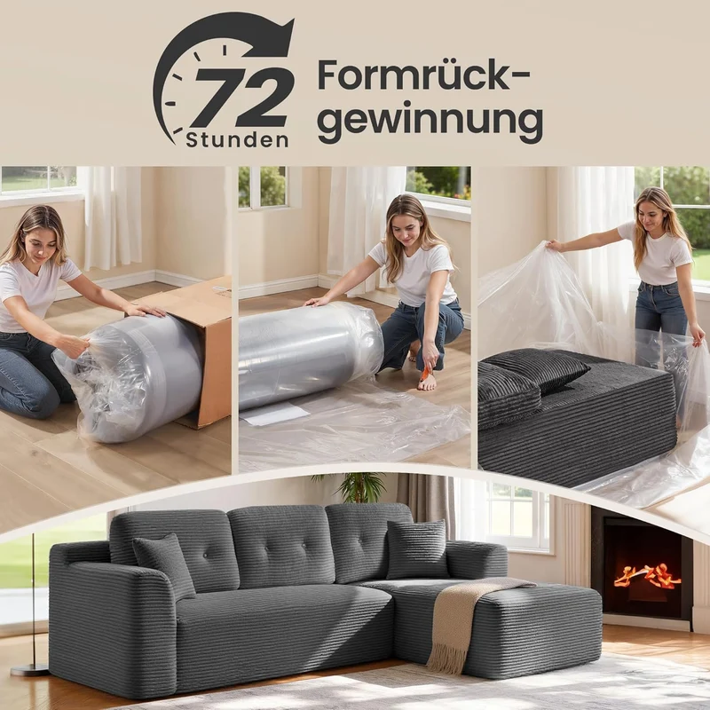 Ecksofa – Modulares Schlafsofa – 244 cm breit – mit Chaiselongue rechts