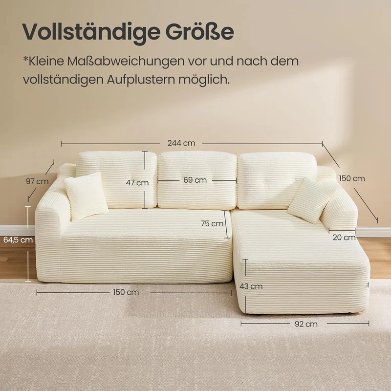 Ecksofa – Modulares Schlafsofa – 244 cm breit – mit Chaiselongue rechts