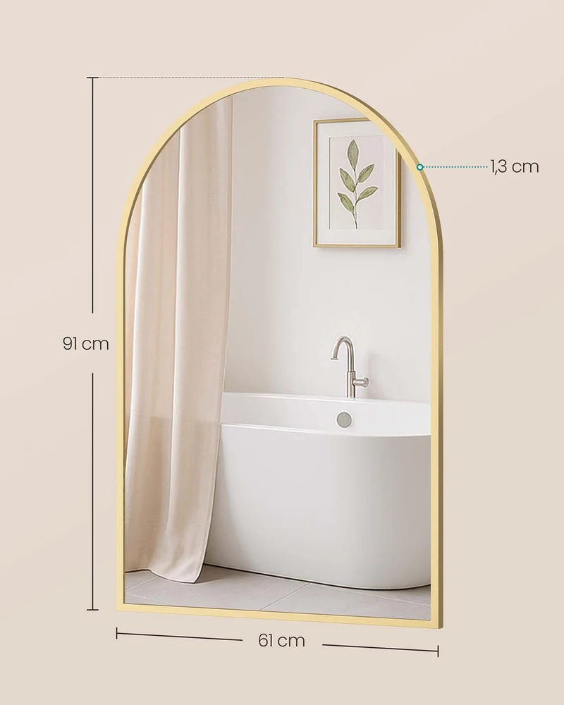 Wandspiegel mit Aluminiumrahmen – Ovales Design – Bruchsicheres Sicherheitsglas – 91 x 61 cm