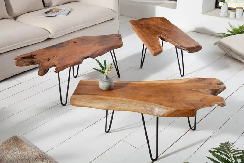 Extravaganter Teak-Couchtisch ALBERO 100cm natur Baumscheibe