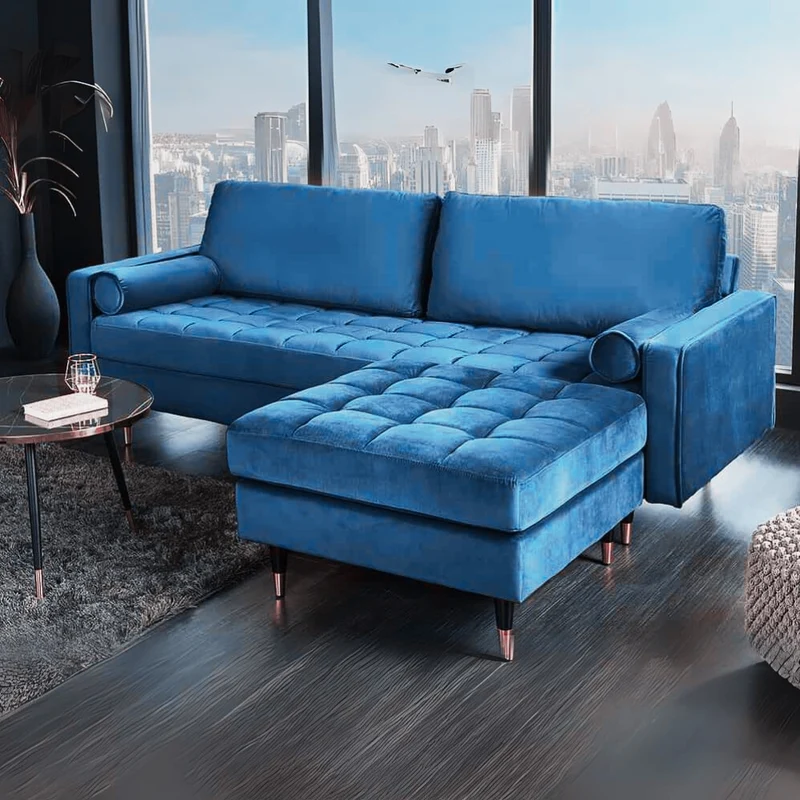 Modernes 3er Sofa 220cm COMFORT blau Samt Federkern
