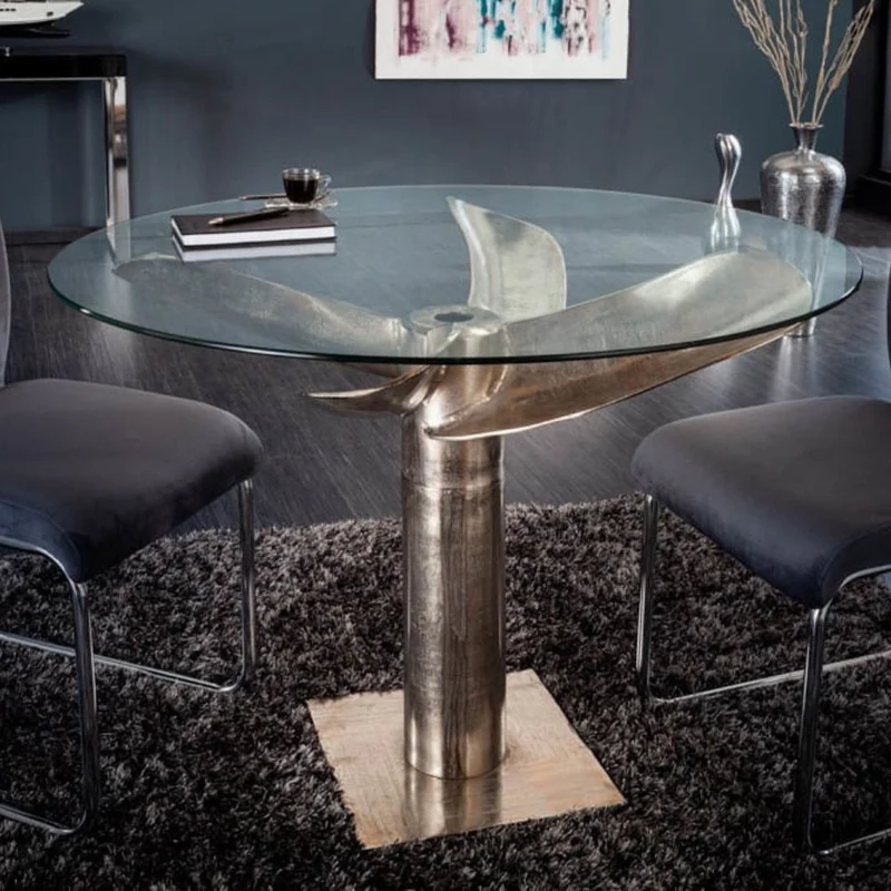 Design Esstisch ELICA 100cm silber-antik Aluminium Maritim