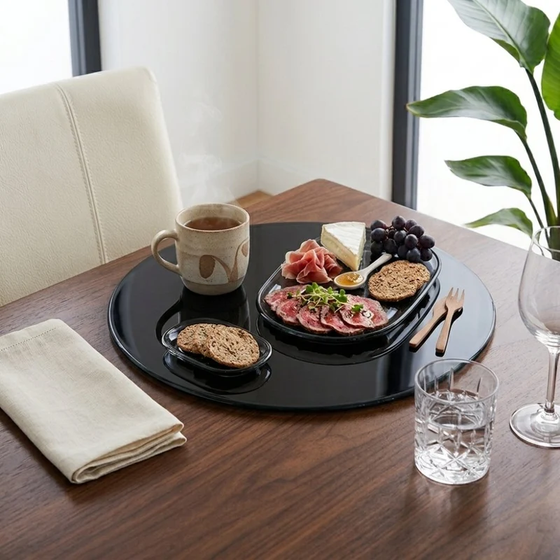 Glasplatte TERRY 30cm schwarz 8mm rund gehärtetes Glas Platzteller