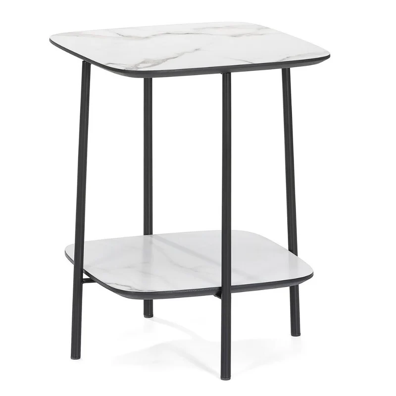 Design Beistelltisch MARMOL 55cm weiss-schwarze Marmor-Optik