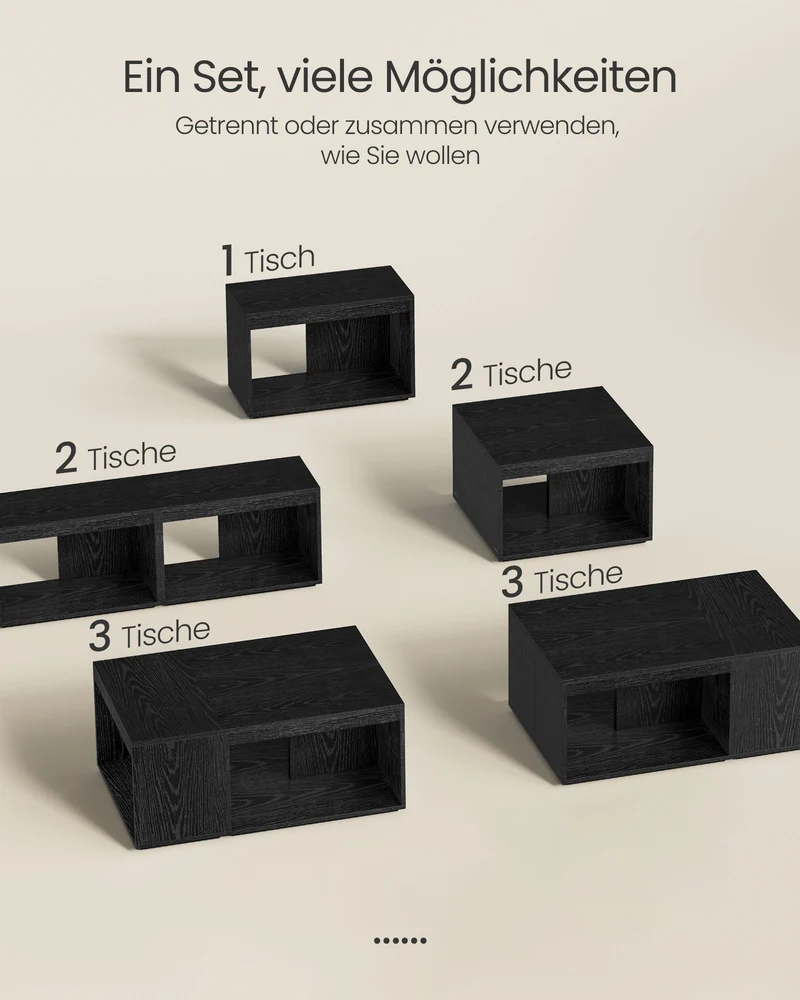 3-teiliges Couchtisch-Set – Moderne Beistelltische – Flexible Kombinationsmöglichkeiten – Mit zusätzlichem Stauraum – Holzoptik