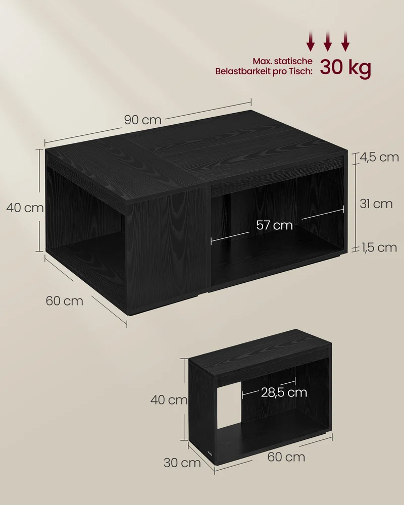 3-teiliges Couchtisch-Set – Moderne Beistelltische – Flexible Kombinationsmöglichkeiten – Mit zusätzlichem Stauraum – Holzoptik