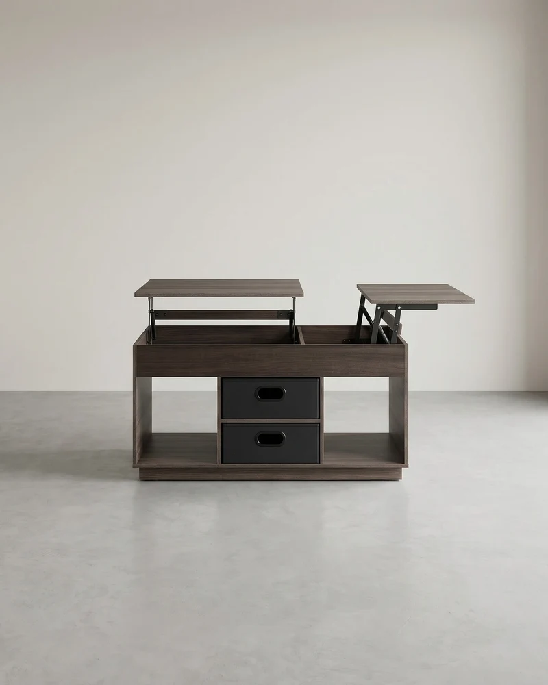 Couchtisch mit Hubfunktion – Moderner Couchtisch mit verstellbarer Tischplatte – Versteckter Stauraum & Schubladen – 100 cm – Holz & Stahl