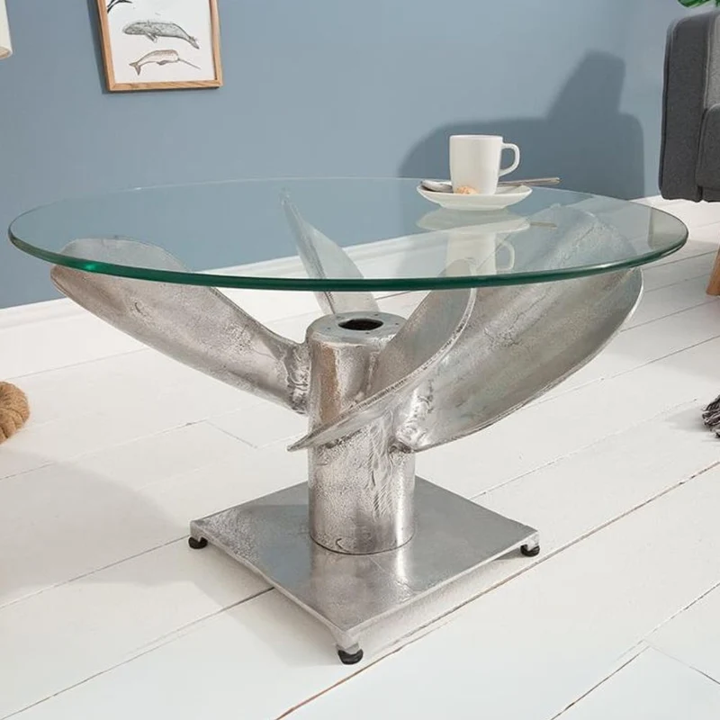 Design Couchtisch ELICA 60cm silber Aluminium Schiffsschraube Maritim