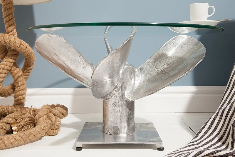 Design Couchtisch ELICA 60cm silber Aluminium Schiffsschraube Maritim