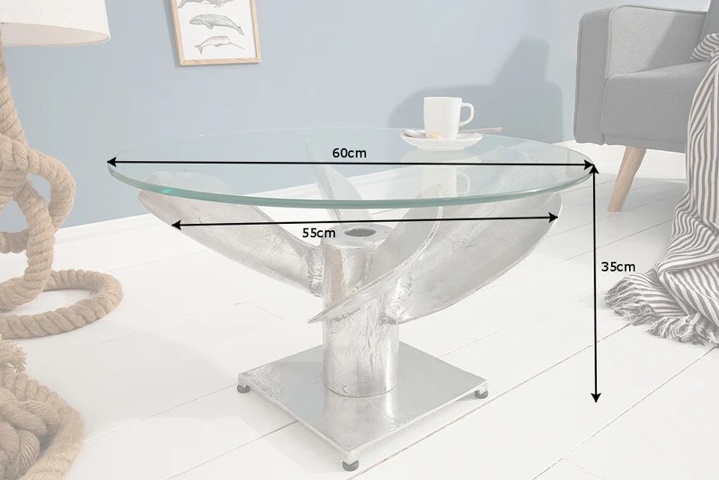 Design Couchtisch ELICA 60cm silber Aluminium Schiffsschraube Maritim