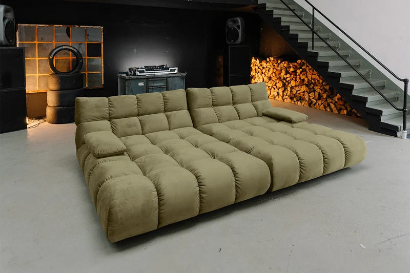 KAWOLA Big Sofa VIVIEN Velvet oliv