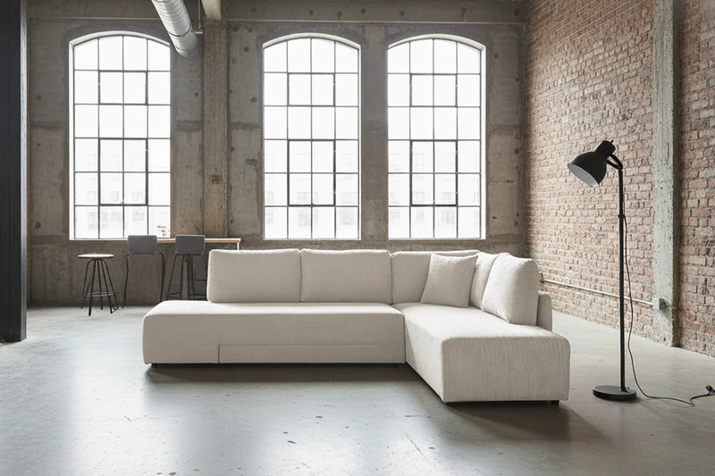 KAWOLA Schlafsofa SADIRA Ecksofa Cord cremeweiß