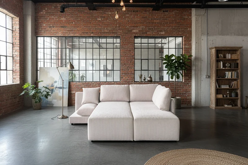 KAWOLA Schlafsofa SADIRA Ecksofa Cord cremeweiß