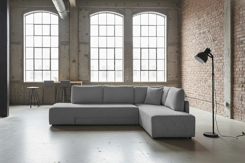 KAWOLA Schlafsofa SADIRA Ecksofa Cord grau