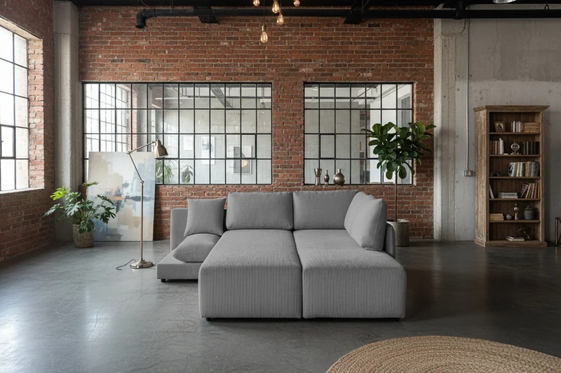 KAWOLA Schlafsofa SADIRA Ecksofa Cord grau