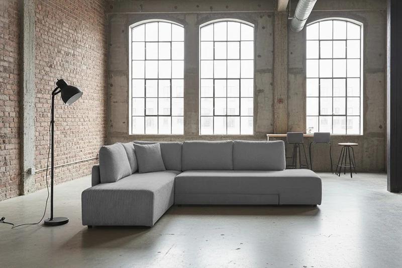 KAWOLA Schlafsofa SADIRA Ecksofa Cord grau