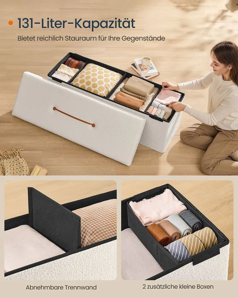 Sitzbank mit Stauraum 131 L – Sitzhocker / Truhenbank – faltbar – belastbar bis 300 kg für Wohn- & Schlafzimmer