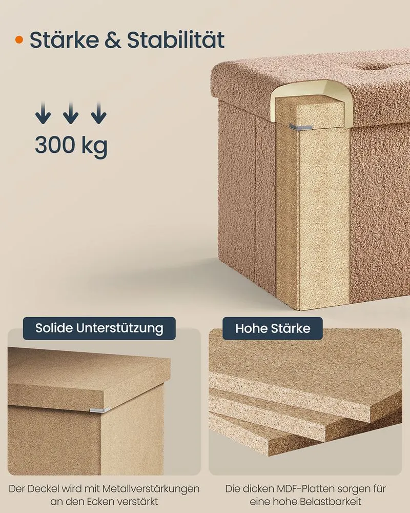 Sitzbank mit Stauraum 131 L – Sitzhocker / Truhenbank – faltbar – belastbar bis 300 kg für Wohn- & Schlafzimmer