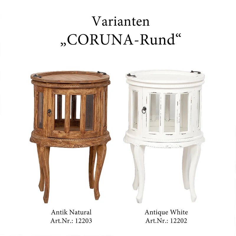 Landhaus Barschrank CORUNA-Rund 75cm Antique White Mahagoni