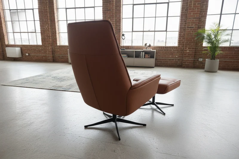 KAWOLA Relaxsessel JOSIANE Drehsessel Leder braun mit Hocker