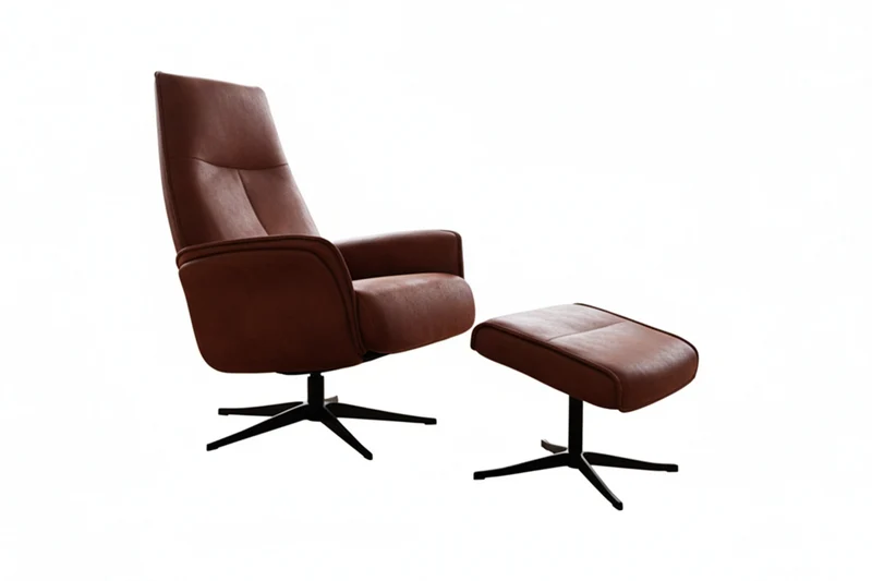 KAWOLA Relaxsessel JOSIANE Drehsessel Lederfaserstoff cognac mit Hocker