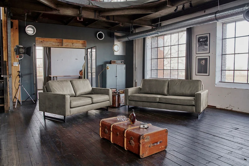 KAWOLA Sofa VILNIUS Lederfaserstoff anthrazit