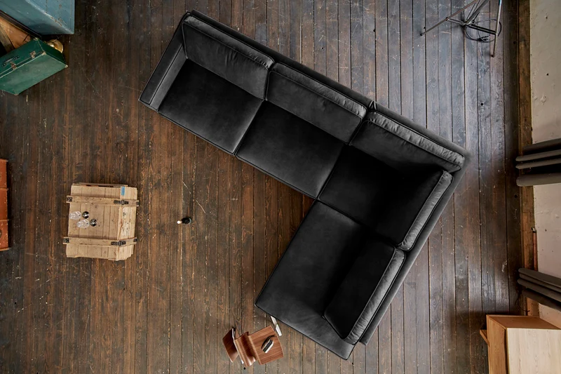 KAWOLA Ecksofa VILNIUS 3-Sitzer mit Recamiere Lederfaserstoff schwarz