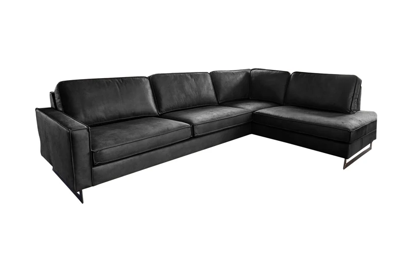 KAWOLA Ecksofa VILNIUS 3-Sitzer mit Recamiere Lederfaserstoff schwarz