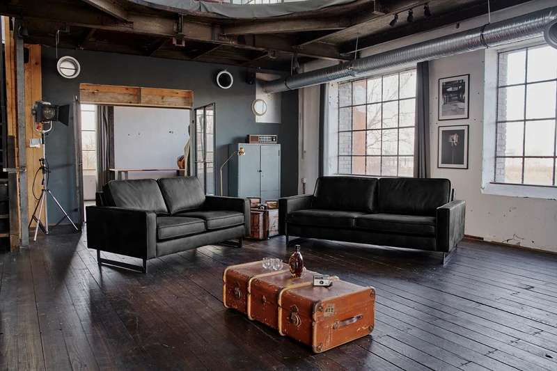 KAWOLA Sofa VILNIUS Lederfaserstoff schwarz