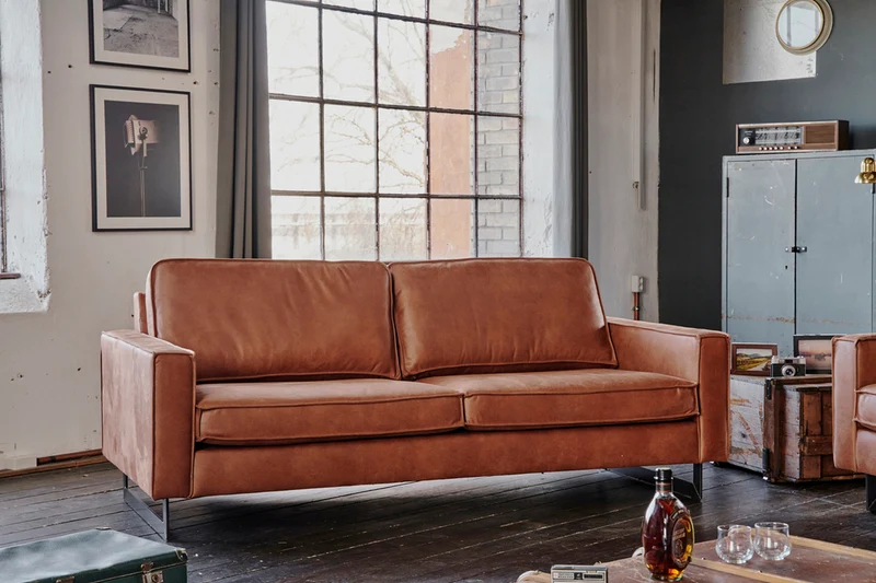 KAWOLA Sofa VILNIUS Lederfaserstoff cognac