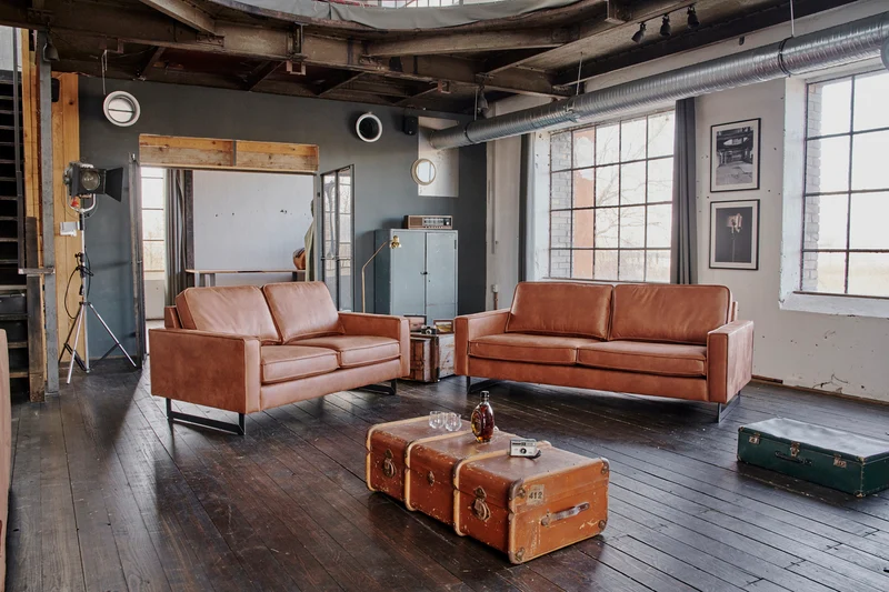 KAWOLA Sofa VILNIUS Lederfaserstoff cognac
