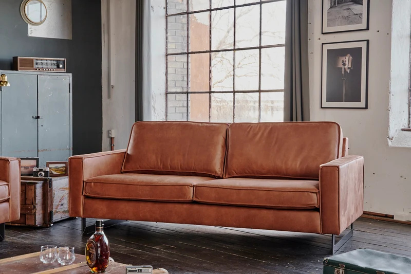KAWOLA Sofa VILNIUS Lederfaserstoff cognac