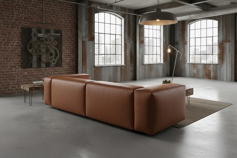 KAWOLA Sofa CELESTE 4-Sitzer mit Hocker Lederfaserstoff cognac