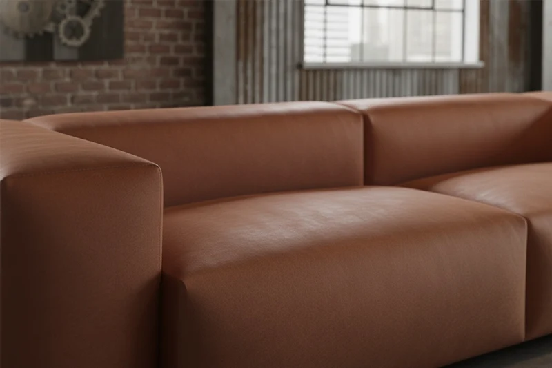 KAWOLA Sofa CELESTE 4-Sitzer mit Hocker Lederfaserstoff cognac