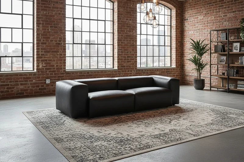 KAWOLA Sofa CELESTE 4-Sitzer mit Hocker Lederfaserstoff schwarz