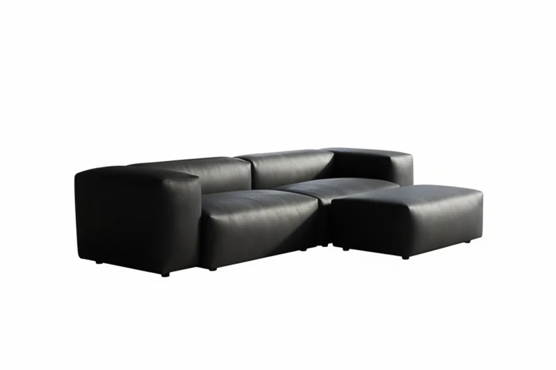 KAWOLA Sofa CELESTE 4-Sitzer mit Hocker Lederfaserstoff schwarz