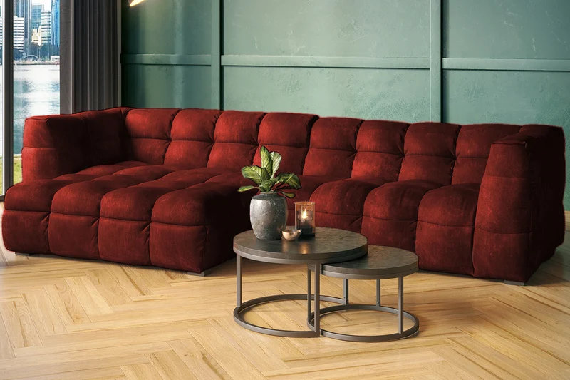 KAWOLA Sofa ROSARIO Ecksofa Velvet bordeaux