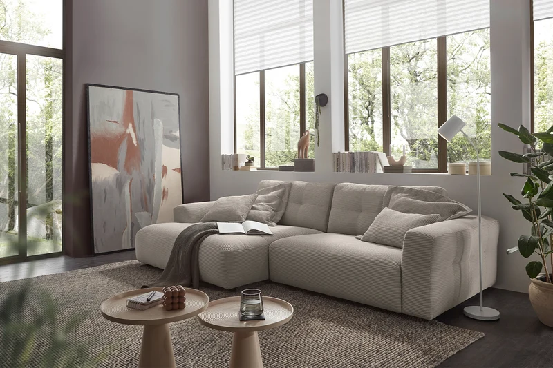 KAWOLA Sofa MIKA Ecksofa Cord steingrau