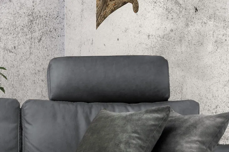 KAWOLA Sofa LOLA Ecksofa Leder grau mit motorischer Relaxfunktion