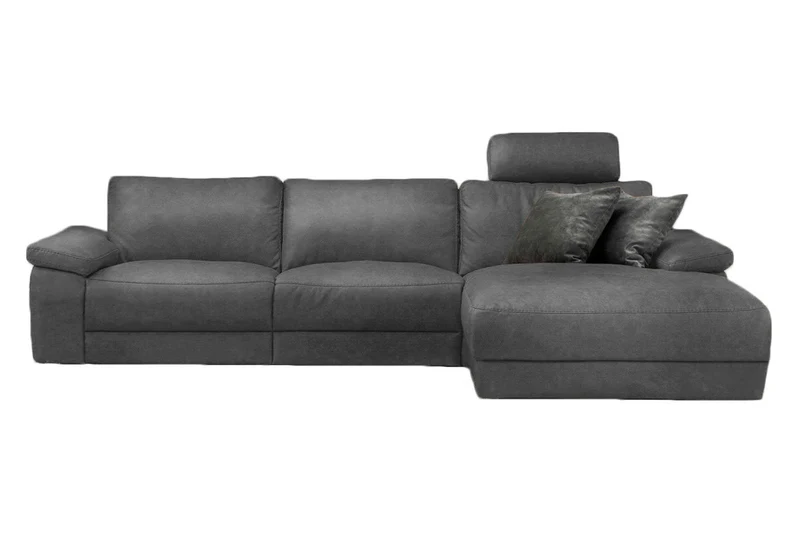 KAWOLA Sofa LOLA Ecksofa Leder grau mit motorischer Relaxfunktion