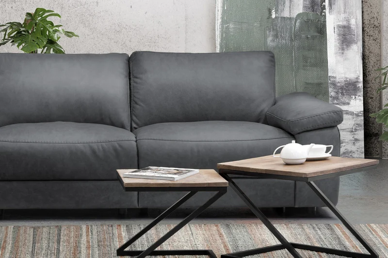 KAWOLA Sofa LOLA Ecksofa Leder grau mit motorischer Relaxfunktion