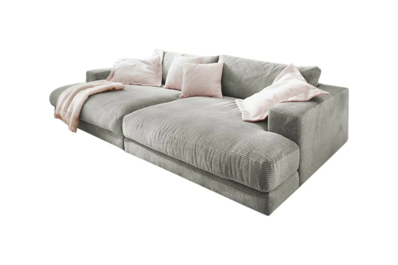 KAWOLA Big Sofa MADELINE Cord hellgrau